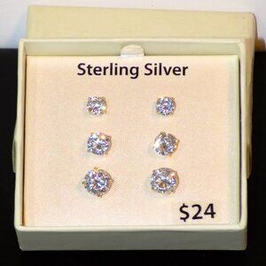 New 3 Pairs Signed JCM Gold Over 925 Sterling CZ Stud Earrings, Jacmel Mauritius
